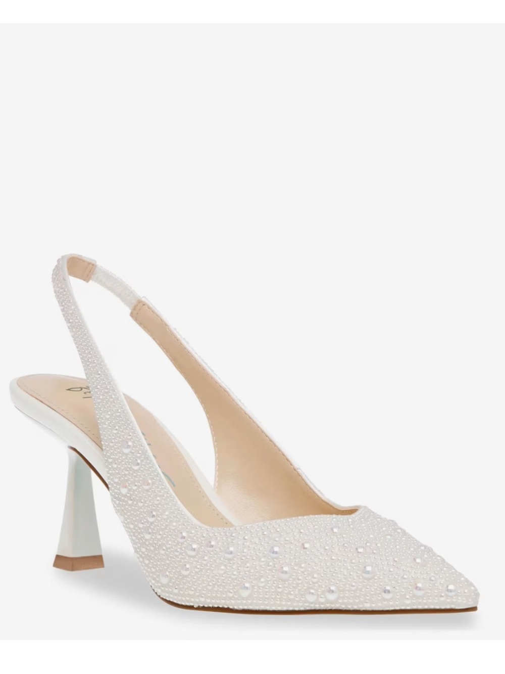 Betsey Johnson Size 7.5 Wide Clark Pearl Embellished Bridal Sling-back Pump
